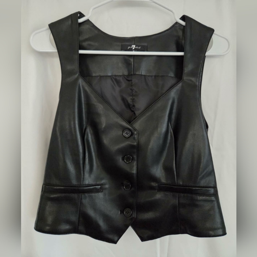 7 For All Mankind Black Leather Vest